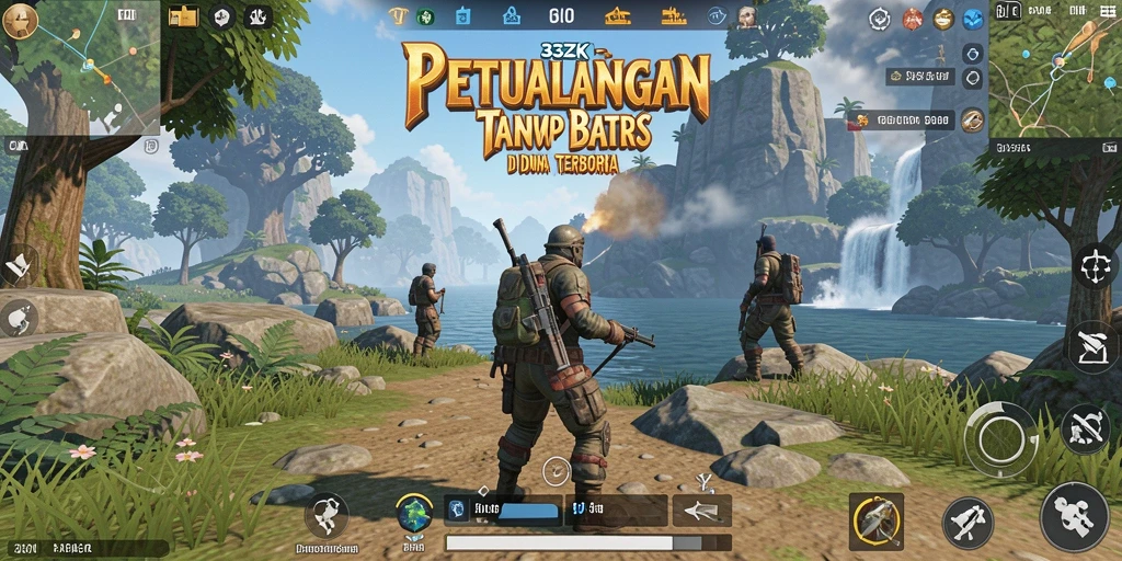 Screenshot gameplay 33ZK menampilkan eksplorasi dunia terbuka yang luas.