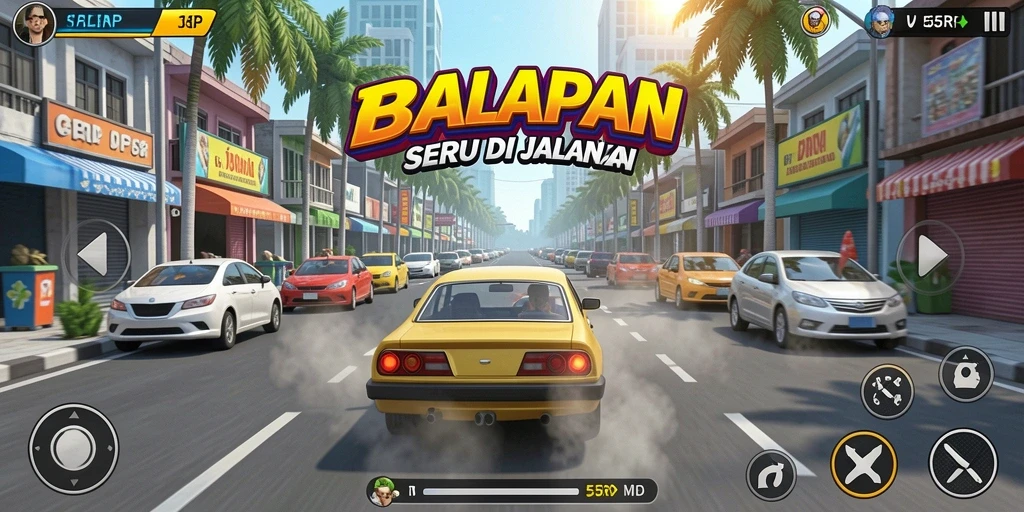 Tampilan screenshot game 55RP dengan aksi balapan yang intens.