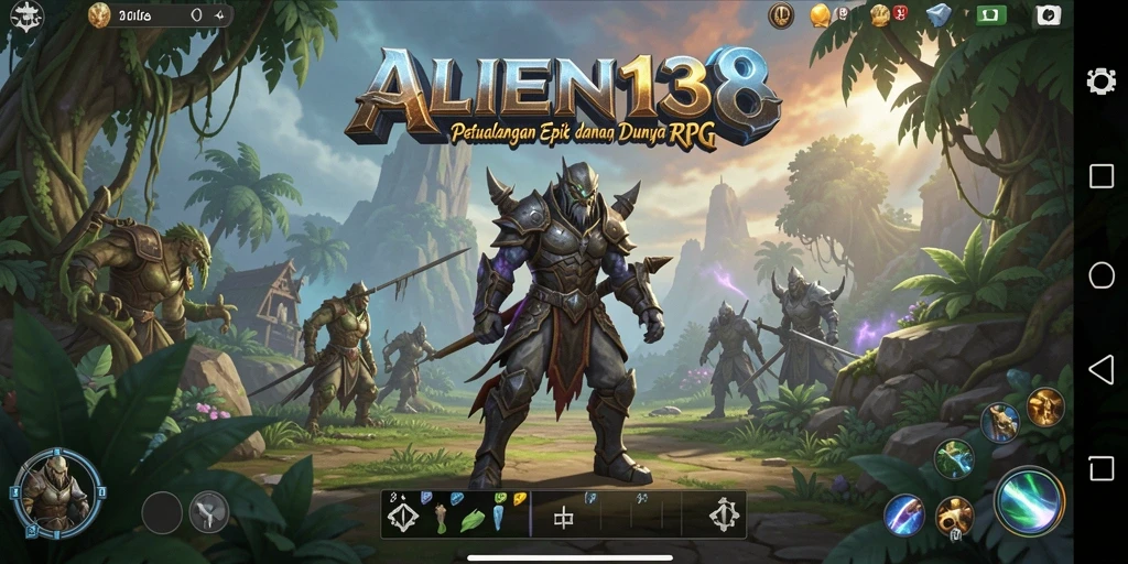 Screenshot utama ALIEN138 menampilkan aksi seru dalam pertarungan RPG.