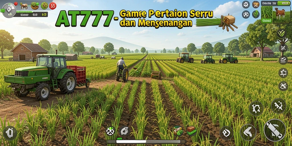 Screenshot gameplay AT777 menampilkan kebun yang subur dan aktivitas pertanian.