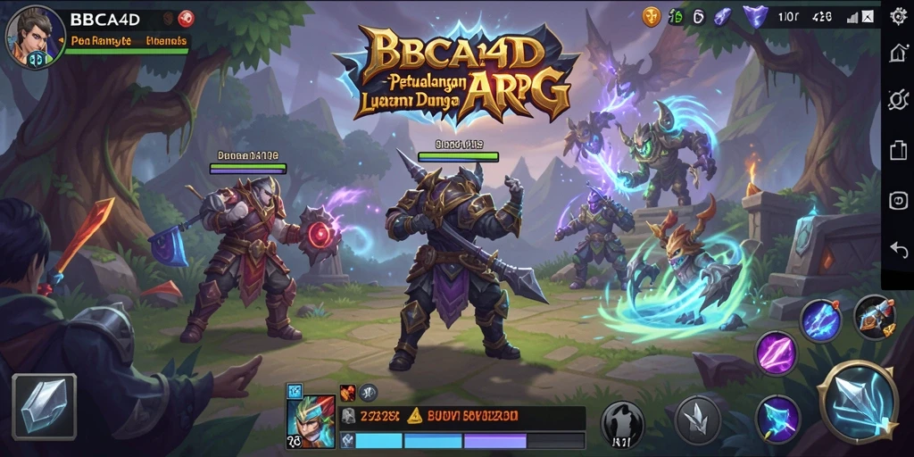 Tangkapan layar utama BBCA4D menampilkan aksi pertempuran yang intens di dunia ARPG.