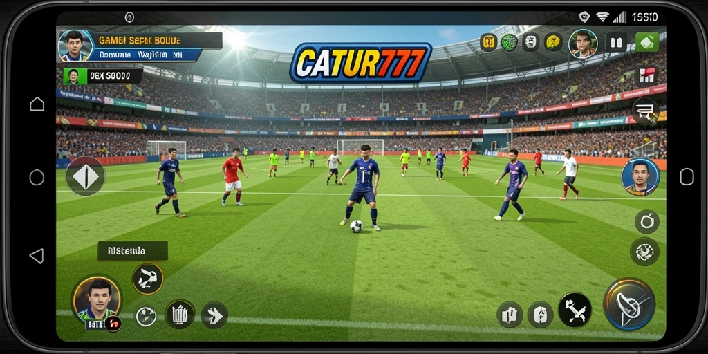 Tampilan gameplay CATUR777 yang penuh aksi sepak bola.