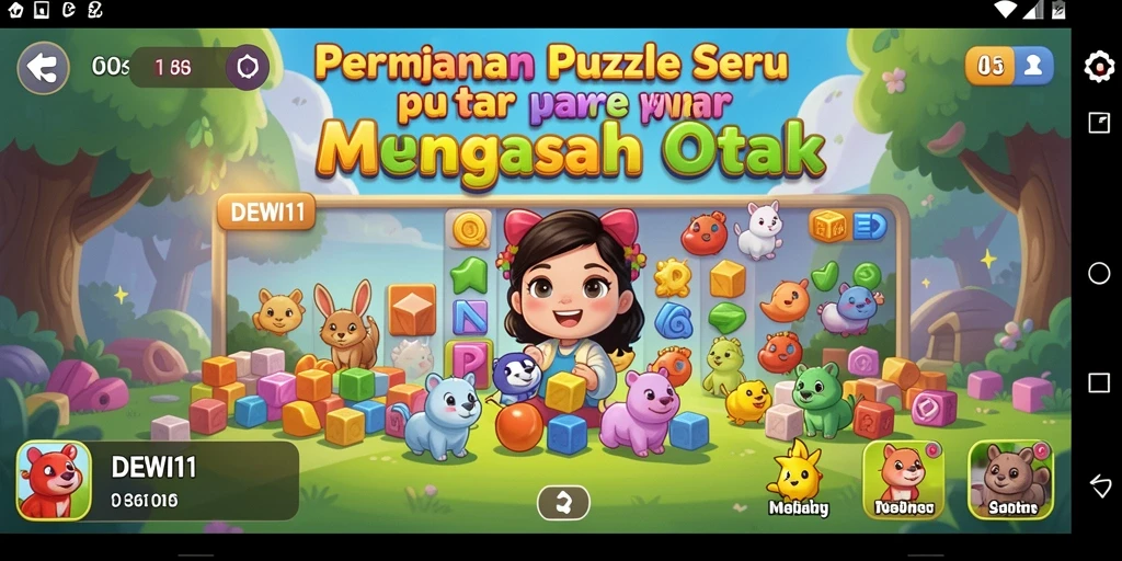 Screenshot DEWI11 menampilkan teka-teki seru dan antarmuka menarik.
