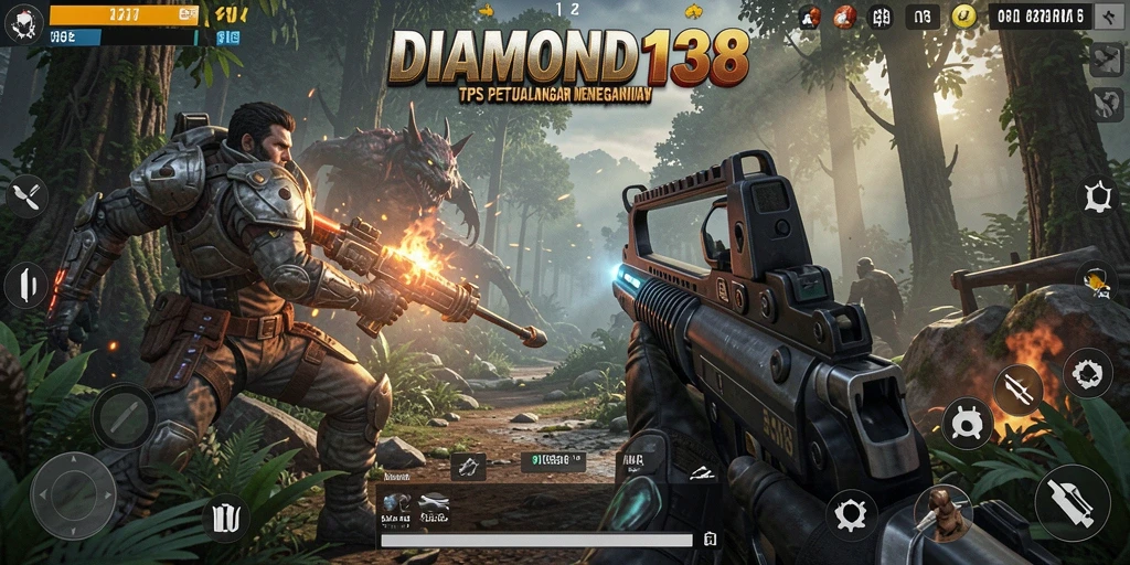 Screenshot gameplay <strong>DIAMOND138</strong> menampilkan aksi tembak-menembak yang seru.
