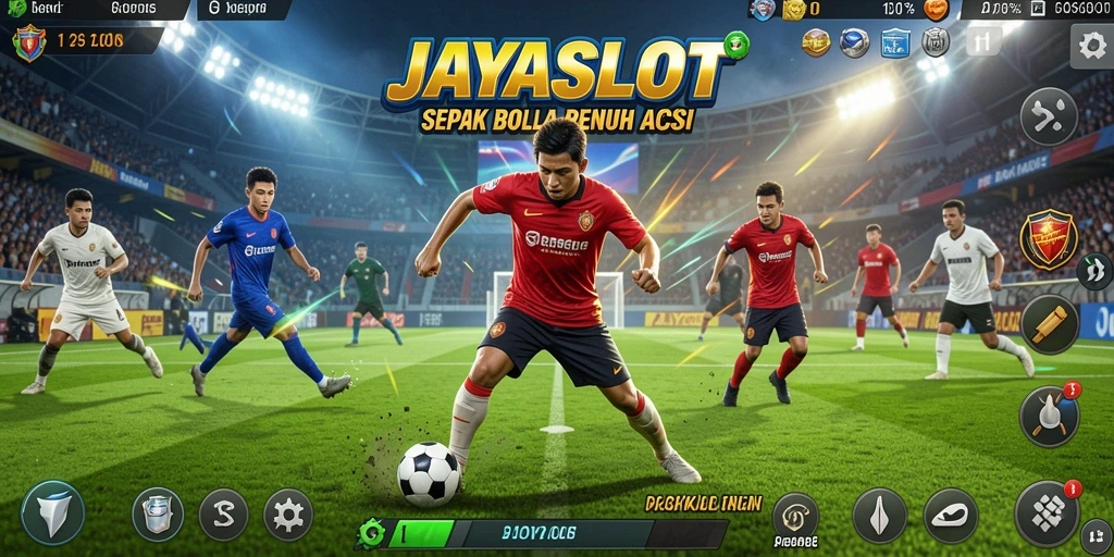 Screenshot dari gameplay seru dalam <strong>JAYASLOT</strong> yang menampilkan aksi sepak bola.