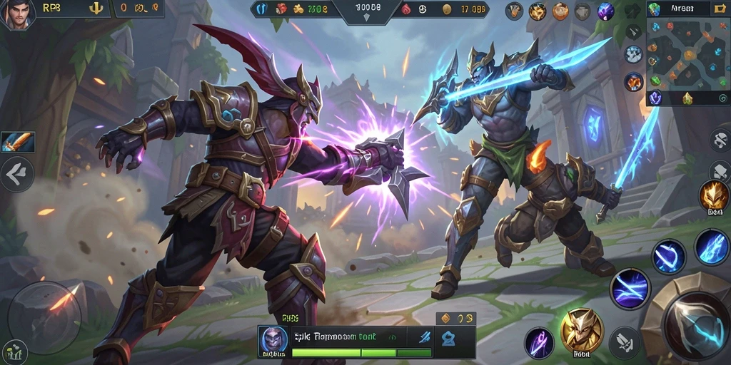 Screenshot utama RP8 menampilkan aksi seru di arena MOBA.