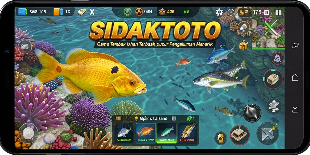 Tampilan gameplay SIDAKTOTO dengan aksi menembak ikan yang seru.