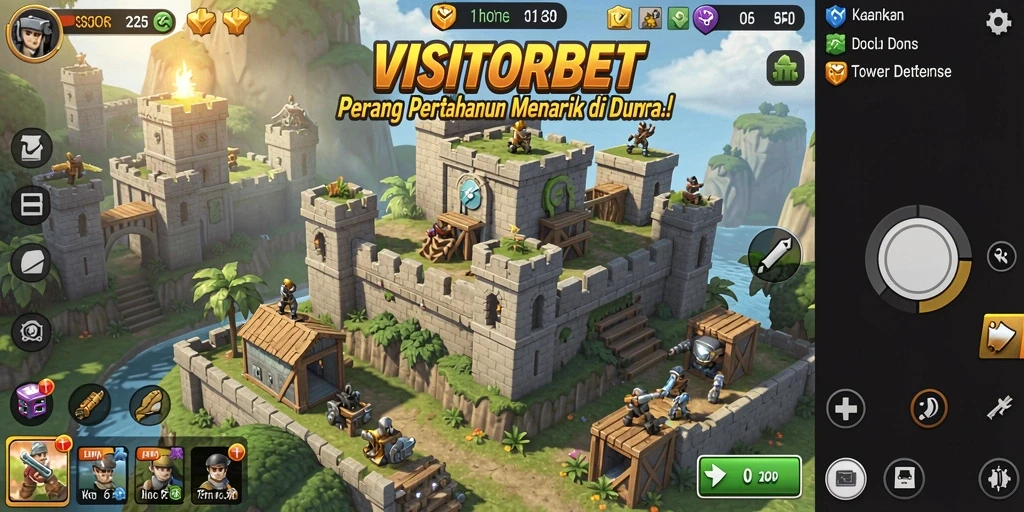 Tangkapan layar gameplay menampilkan menara strategis dalam pertahanan.